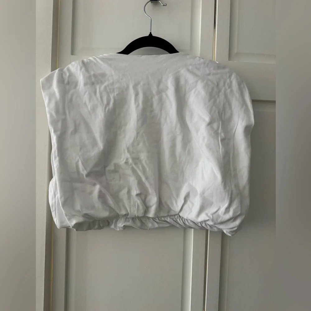 Zara White Cropped Top Structured Cotton Puff Shoulder Medium - Picture 7 of 10